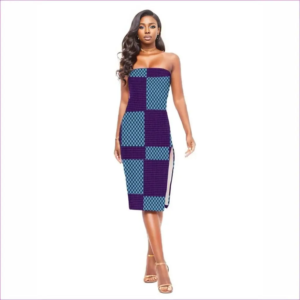 Tartan Women's Side Split Tube Top Dress