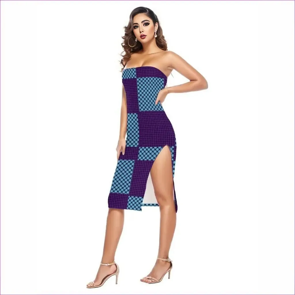 Tartan Women's Side Split Tube Top Dress