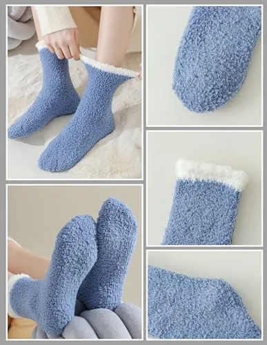 TEHOOK Fuzzy Socks for Women, Warm Soft Fluffy Socks Thick Cozy Plush Sock Winter Socks for Women 6 Pairs