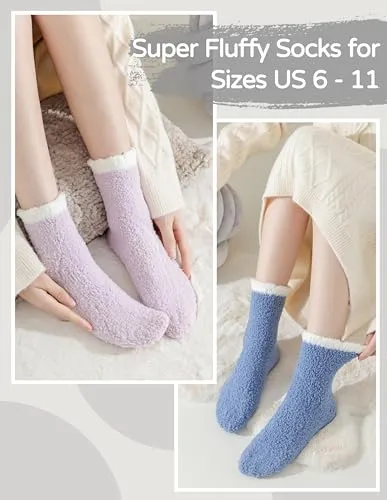 TEHOOK Fuzzy Socks for Women, Warm Soft Fluffy Socks Thick Cozy Plush Sock Winter Socks for Women 6 Pairs