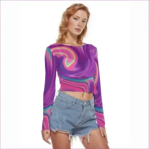 Tie-Dye Lady's Sheer Mesh Long Sleeve Crop Top