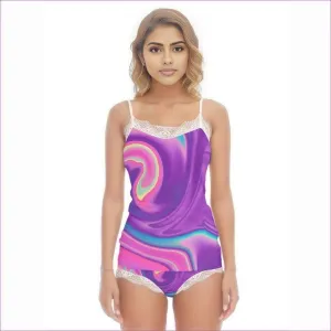 Tie-Dye Women's Pajama Set With Lace Edge