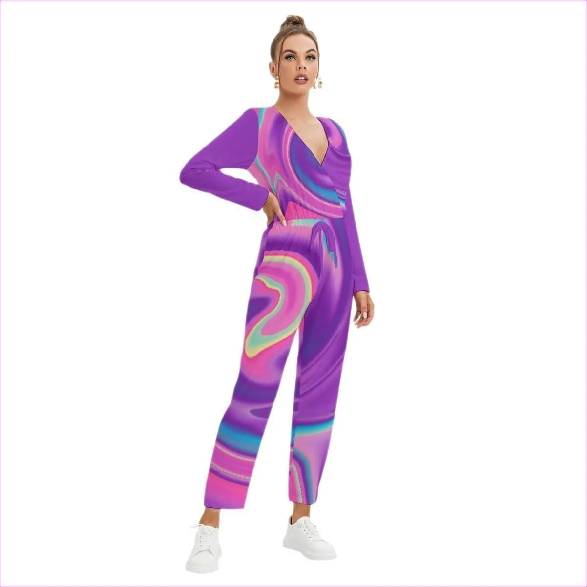 Tie-Dye Women's V-neck High Waist Jumpsuit