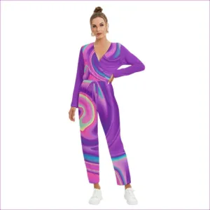 Tie-Dye Women's V-neck High Waist Jumpsuit