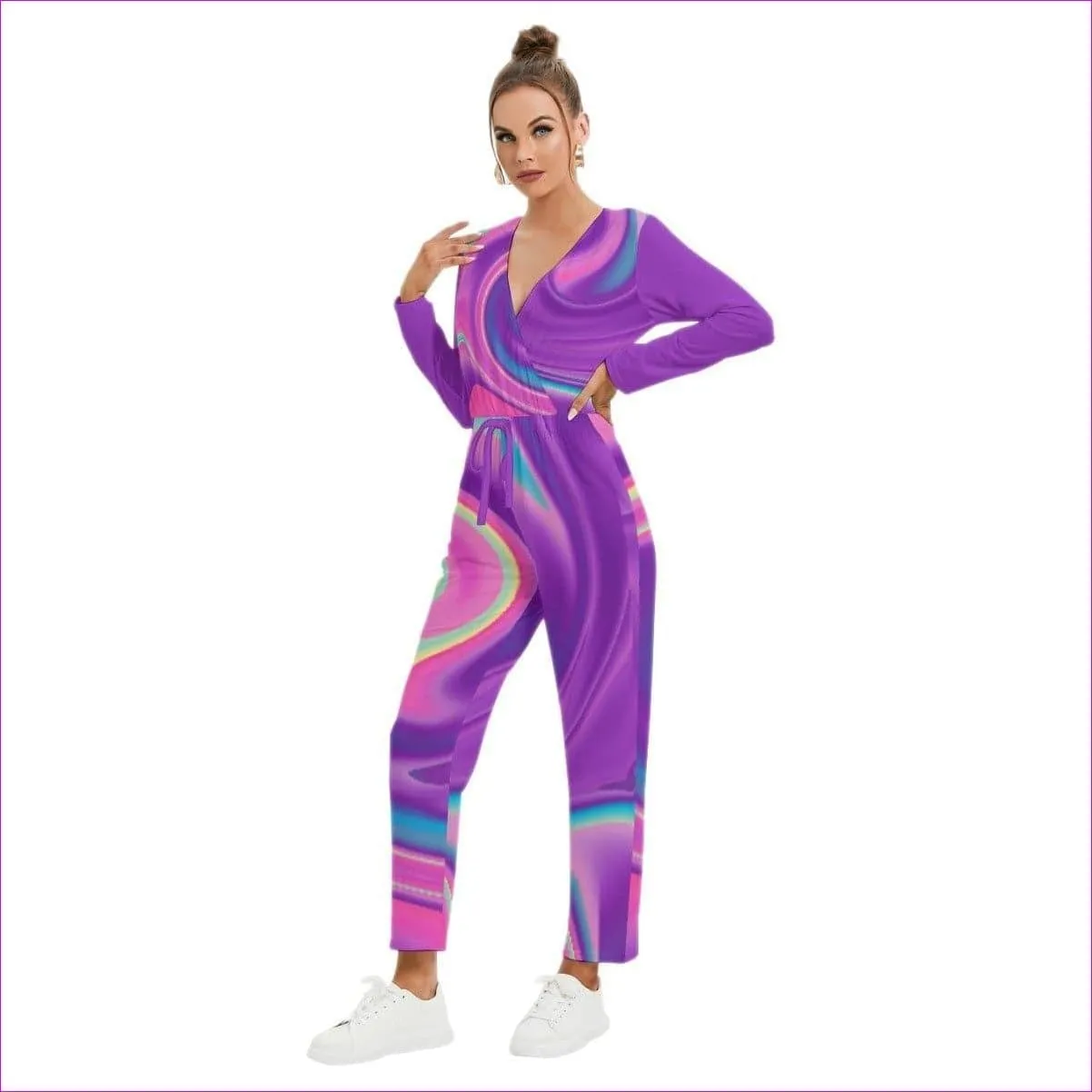 Tie-Dye Women's V-neck High Waist Jumpsuit