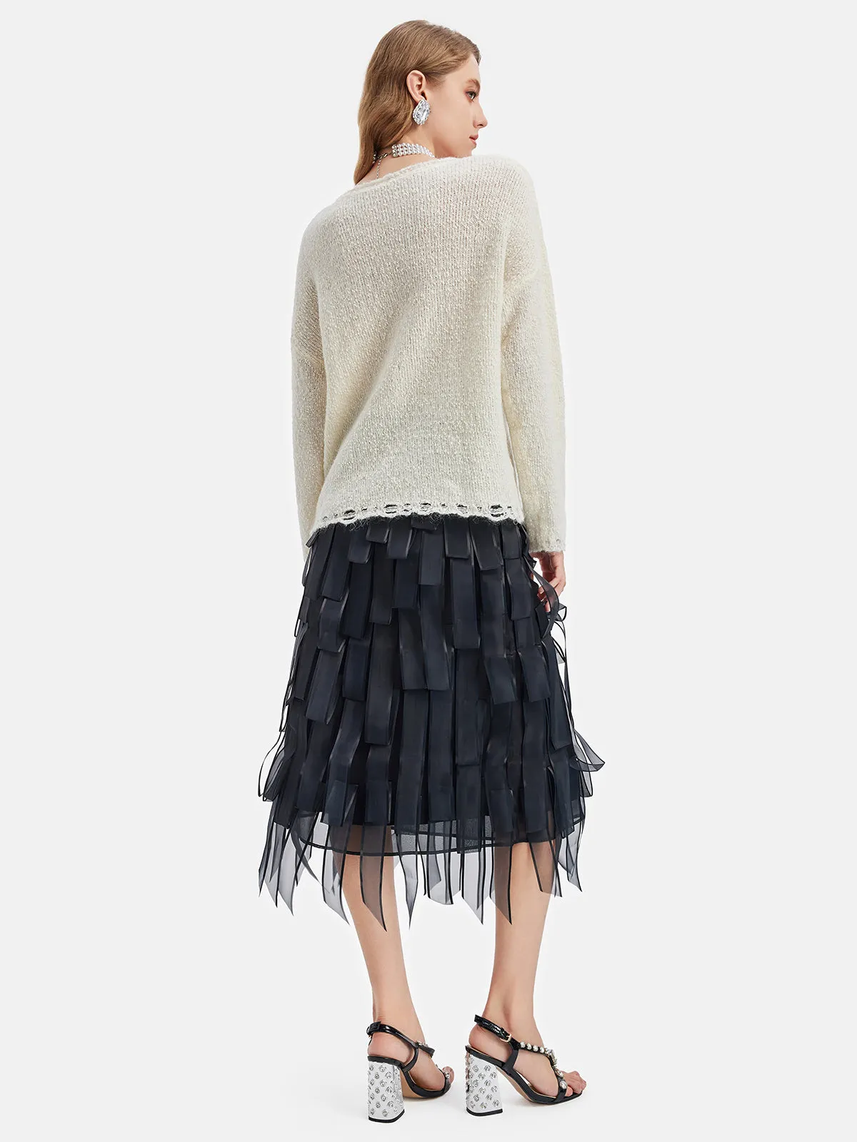 Tiered Ribbon Midi Skirt