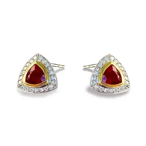 Trillion Ruby, Diamond, 18kt Yellow Gold and Platinum Earrings