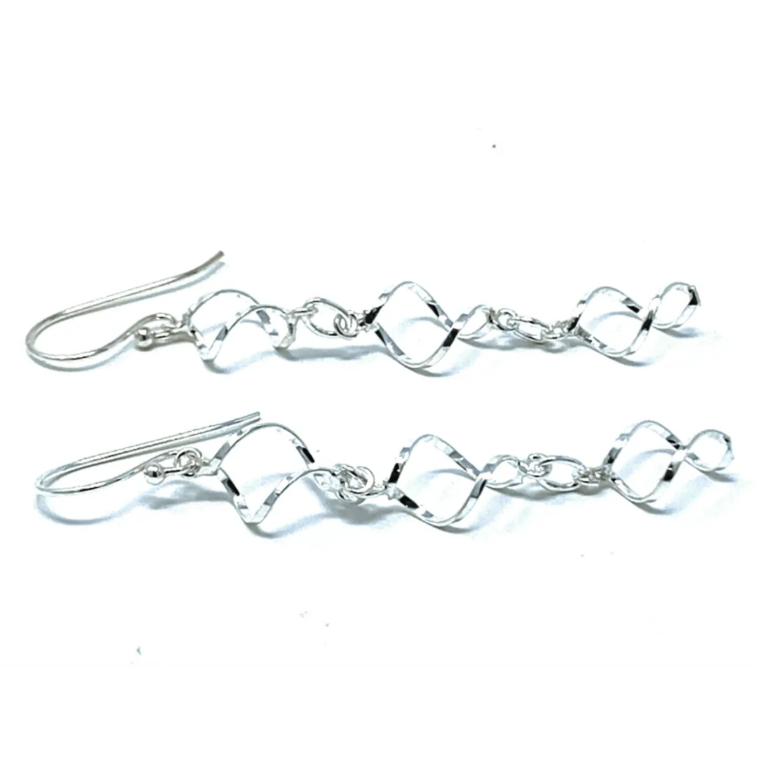 Twisted Hoop Chain Link Sterling Silver Earrings