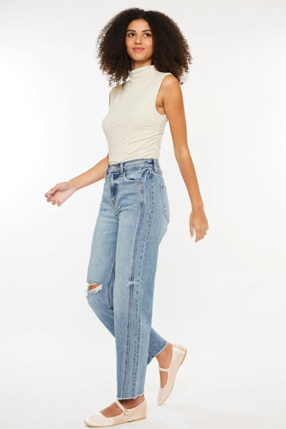 Ultra High Rise Distressed Straight Jeans