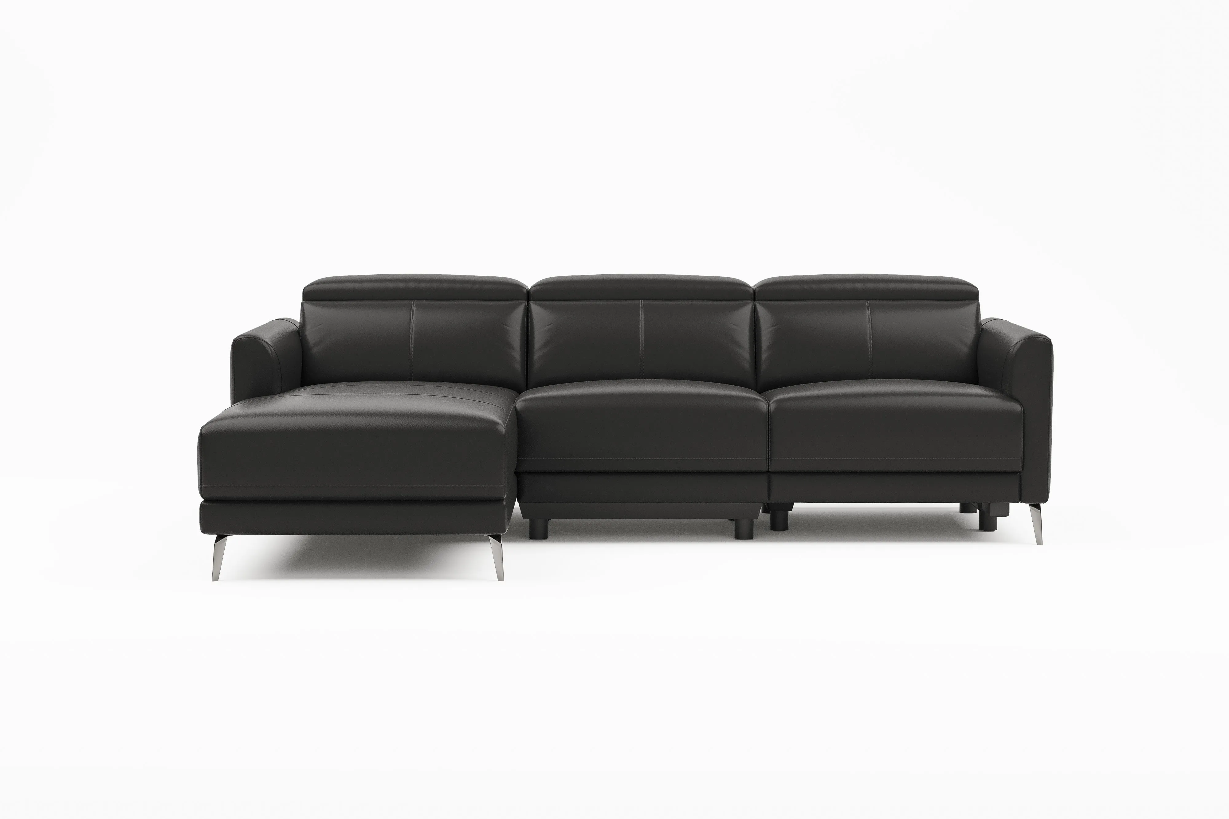 Valencia Andria Modern Left Hand Facing Top Grain Leather Reclining Sectional Sofa, Black Color