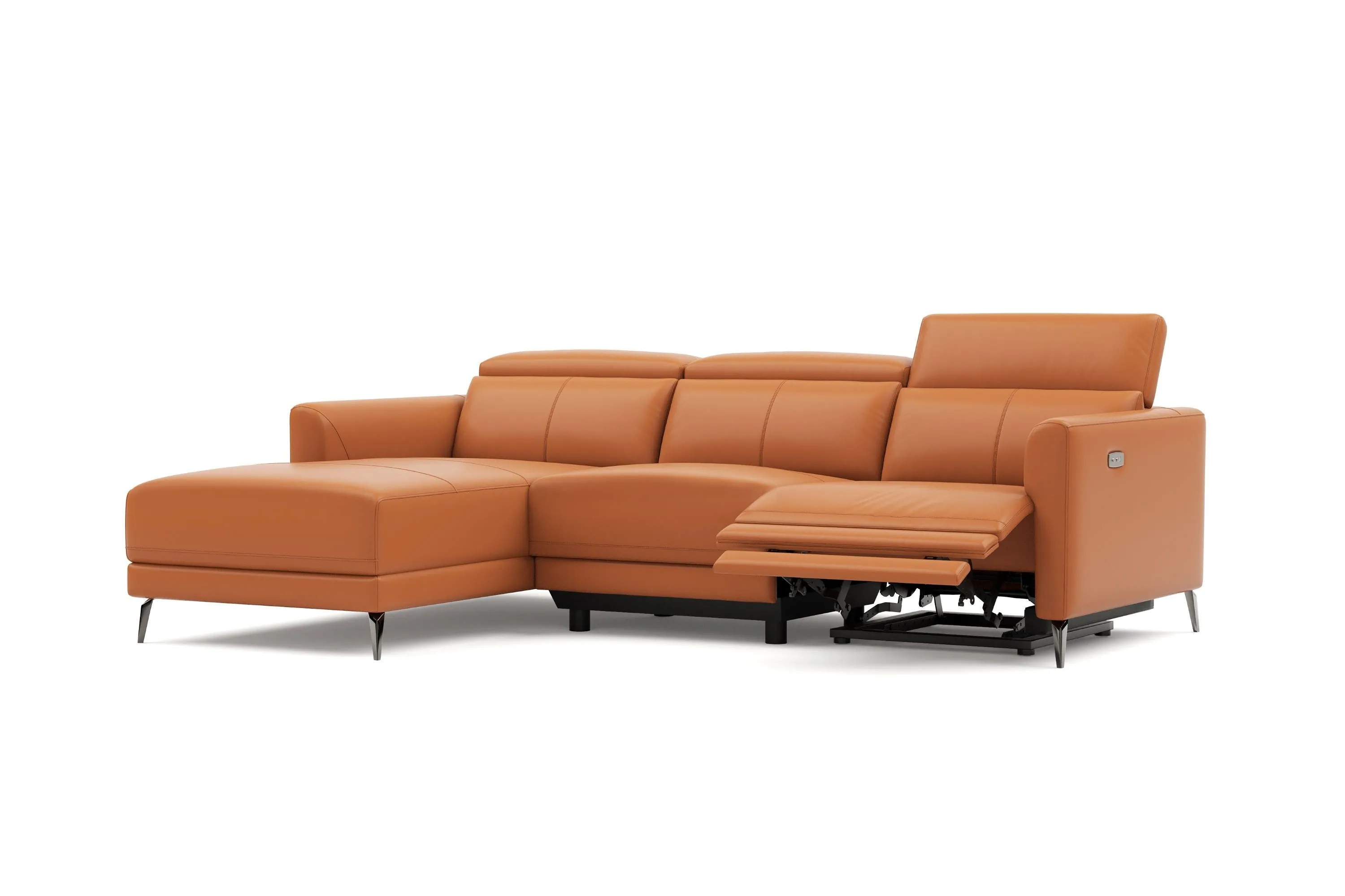 Valencia Andria Modern Left Hand Facing Top Grain Leather Reclining Sectional Sofa, Cognac Color