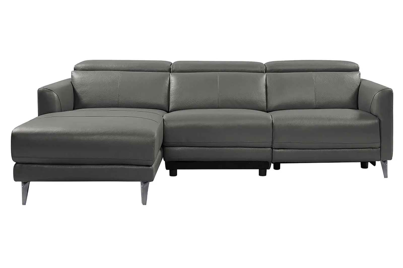 Valencia Andria Modern Left Hand Facing Top Grain Leather Reclining Sectional Sofa, Grey Color