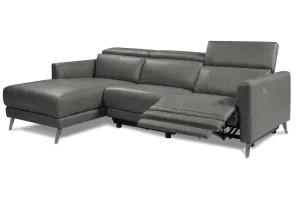 Valencia Andria Modern Left Hand Facing Top Grain Leather Reclining Sectional Sofa, Grey Color