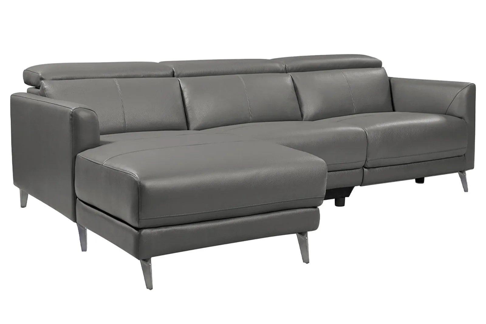 Valencia Andria Modern Left Hand Facing Top Grain Leather Reclining Sectional Sofa, Grey Color