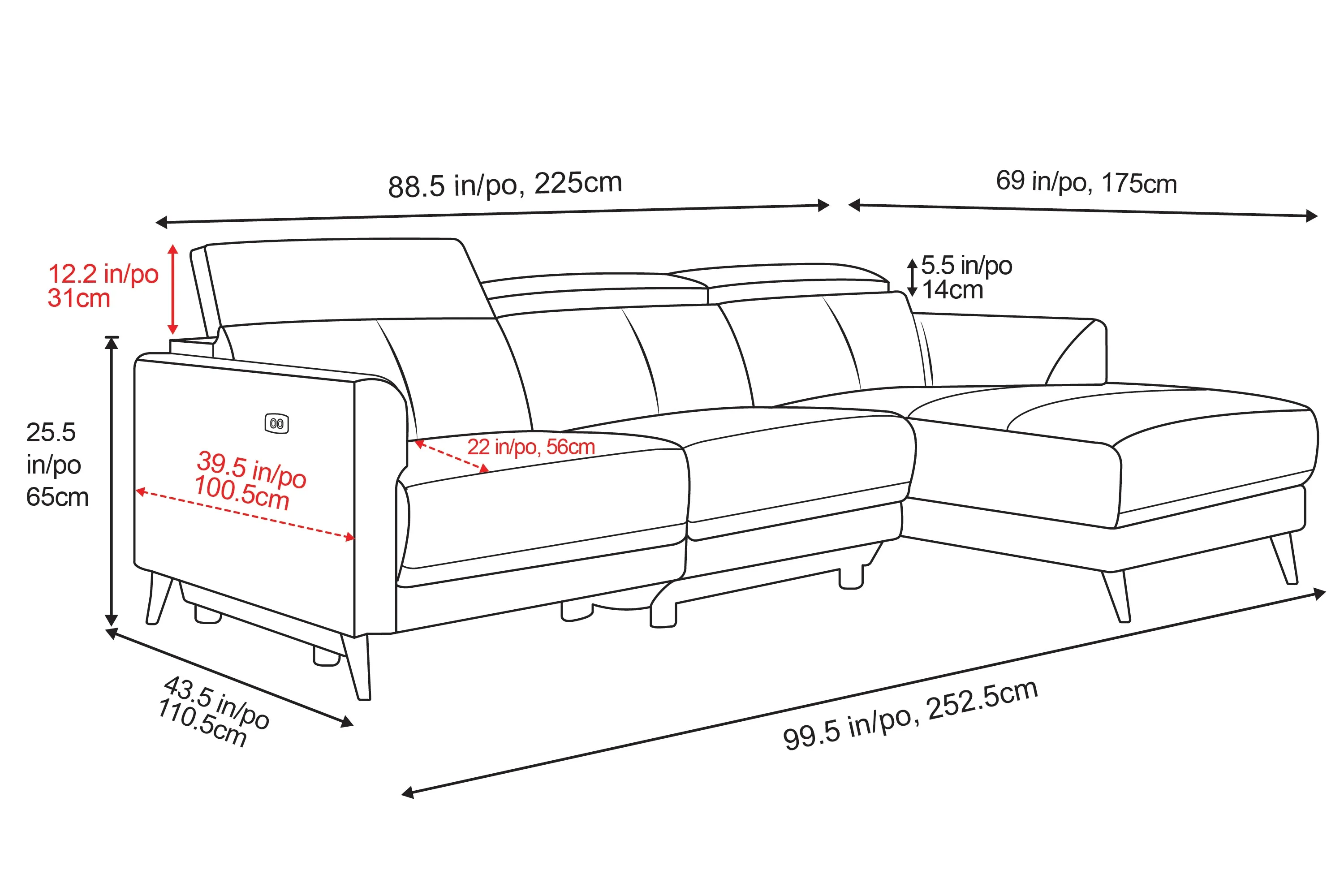 Valencia Andria Modern Right Hand Facing Top Grain Leather Reclining Sectional Sofa, Beige Color