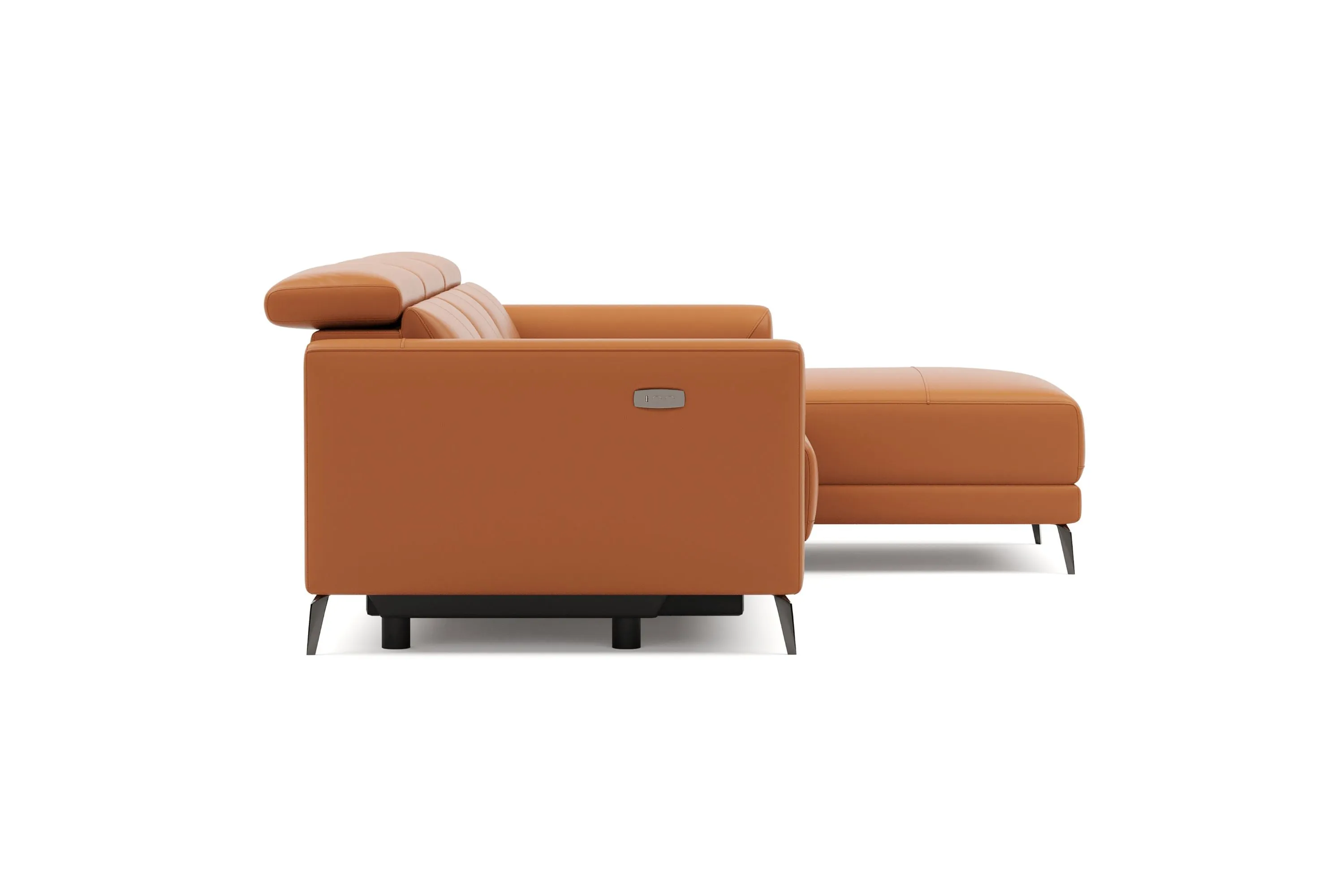 Valencia Andria Modern Right Hand Facing Top Grain Leather Reclining Sectional Sofa, Cognac Color