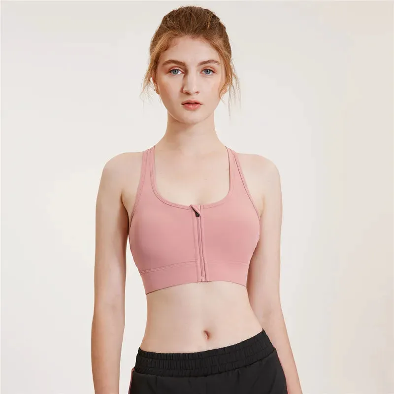 Vansydical Women Zipper Push Up Athletic Sports Bra