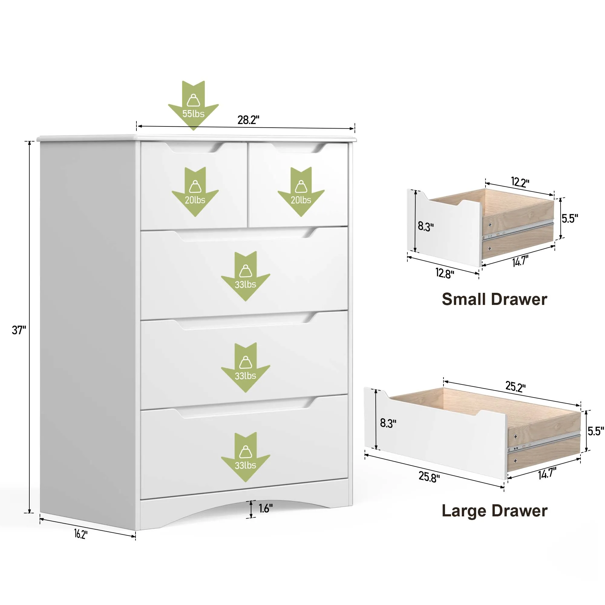 Victure AP23 5 Drawers Chest Modern Design Cabinet with Large Storage Capacity