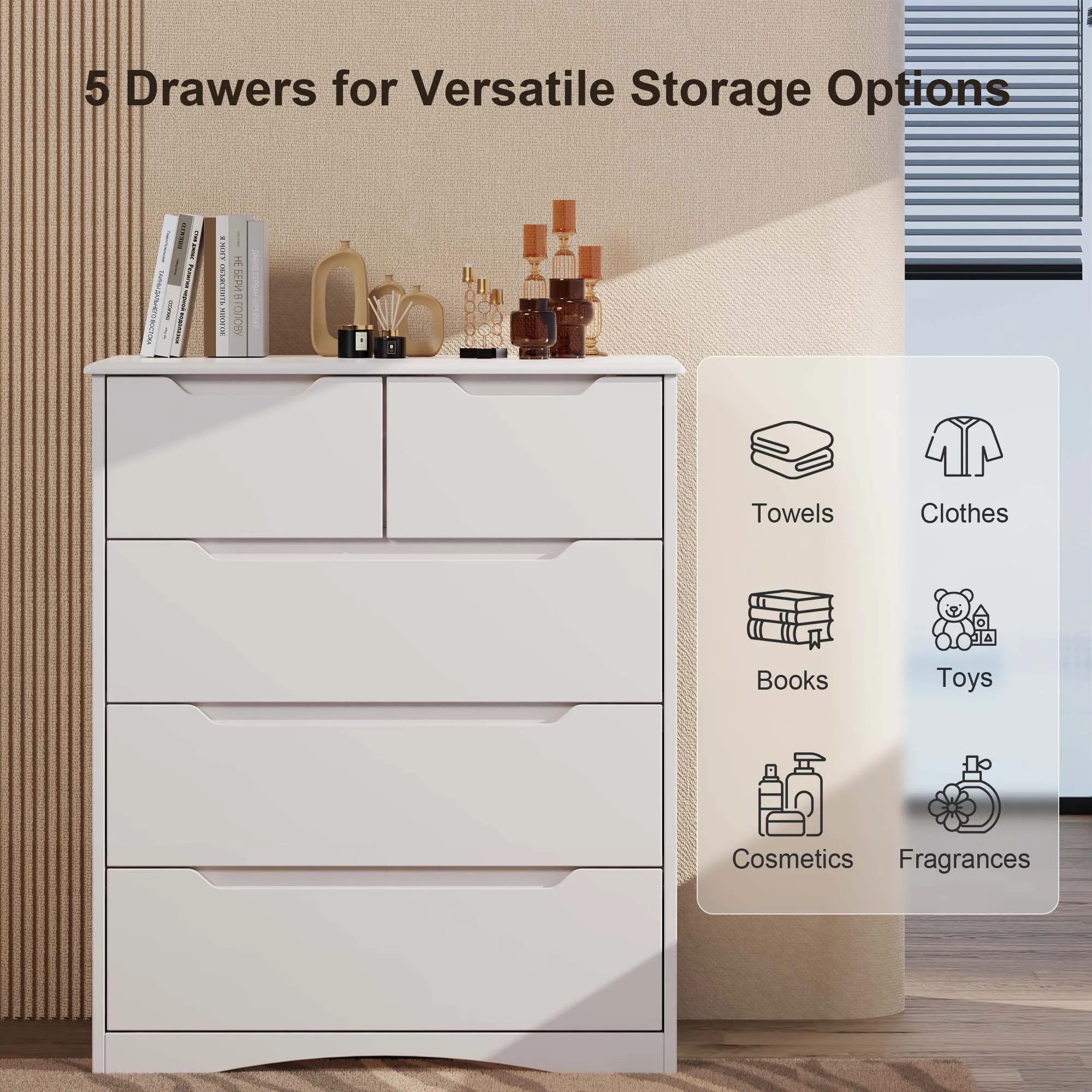 Victure AP23 5 Drawers Chest Modern Design Cabinet with Large Storage Capacity