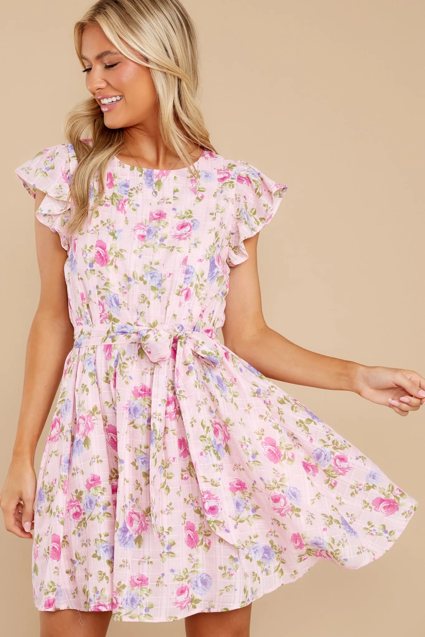 Wearing A Smile Pink Floral Print Cotton Dress