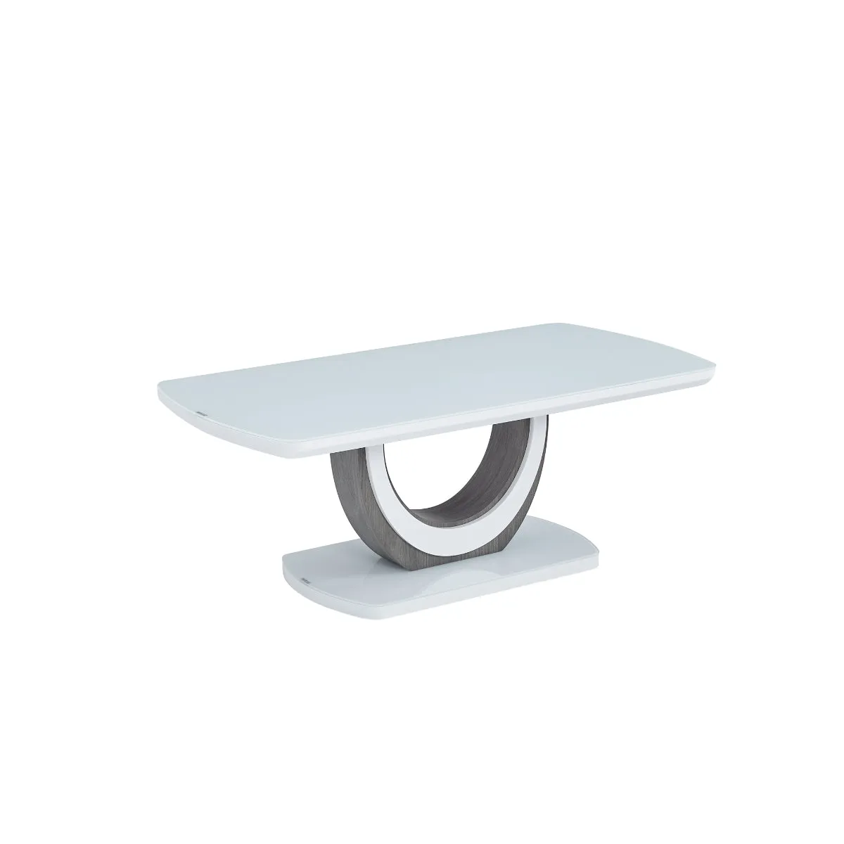 White Glass Coffee Table with U-Shaped Pedestal Base – Modern Design