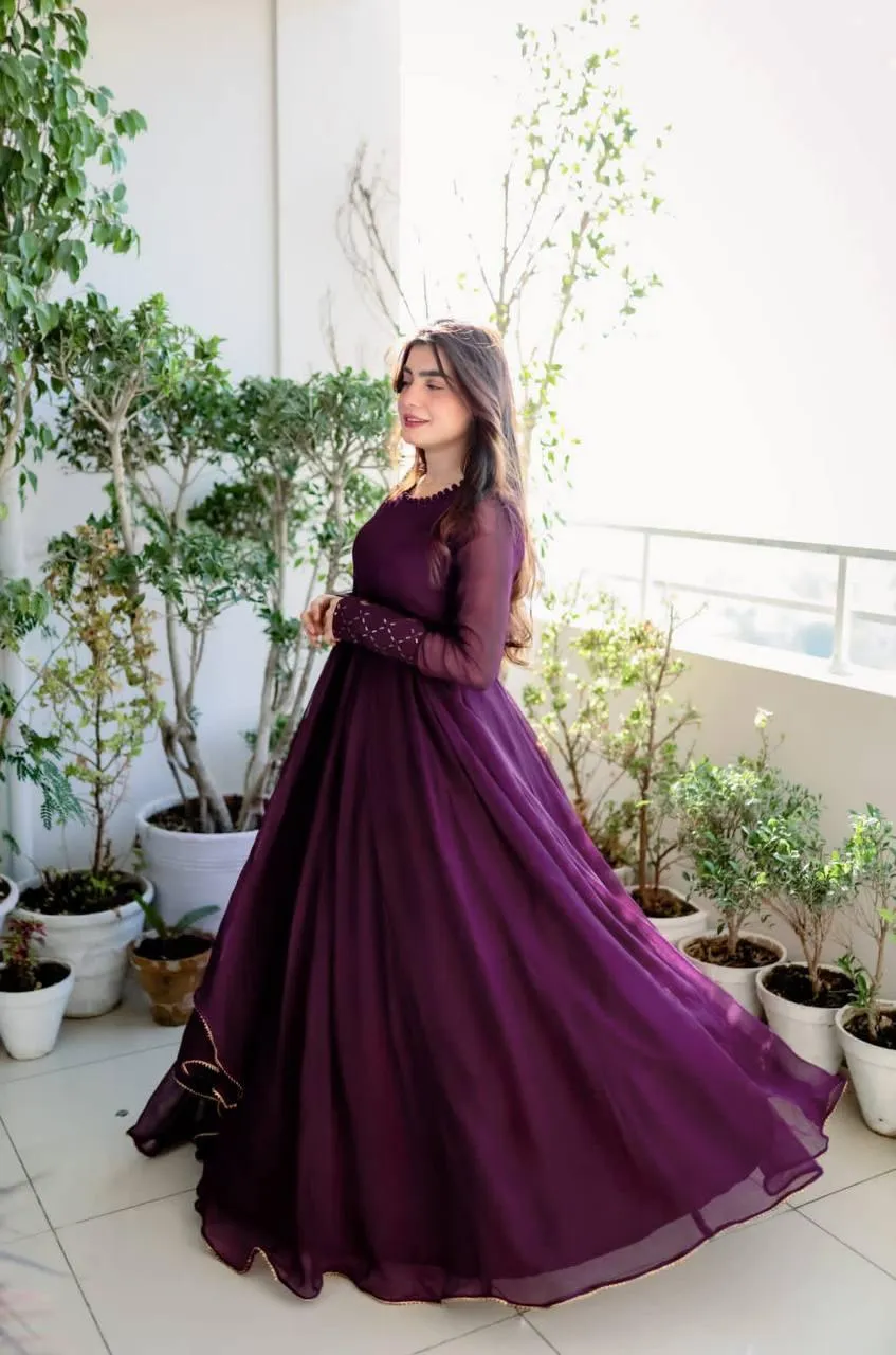 Wine Plain Elegant Gown