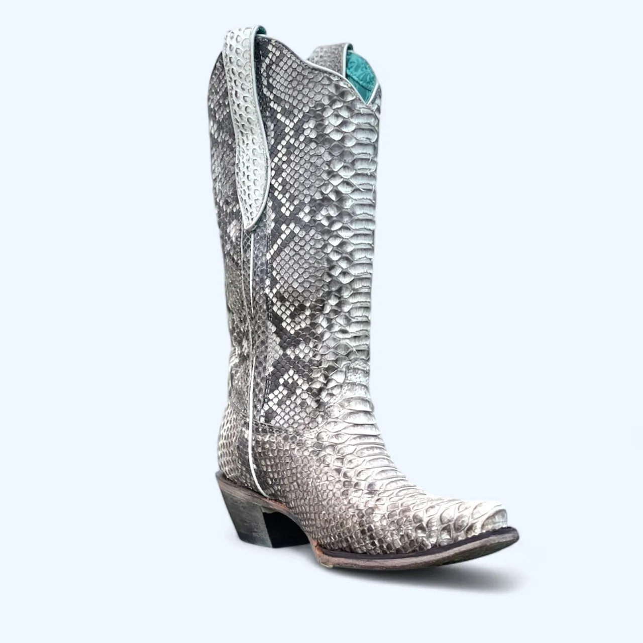 Women's Corral White Genuine Python Snip Toe Boot