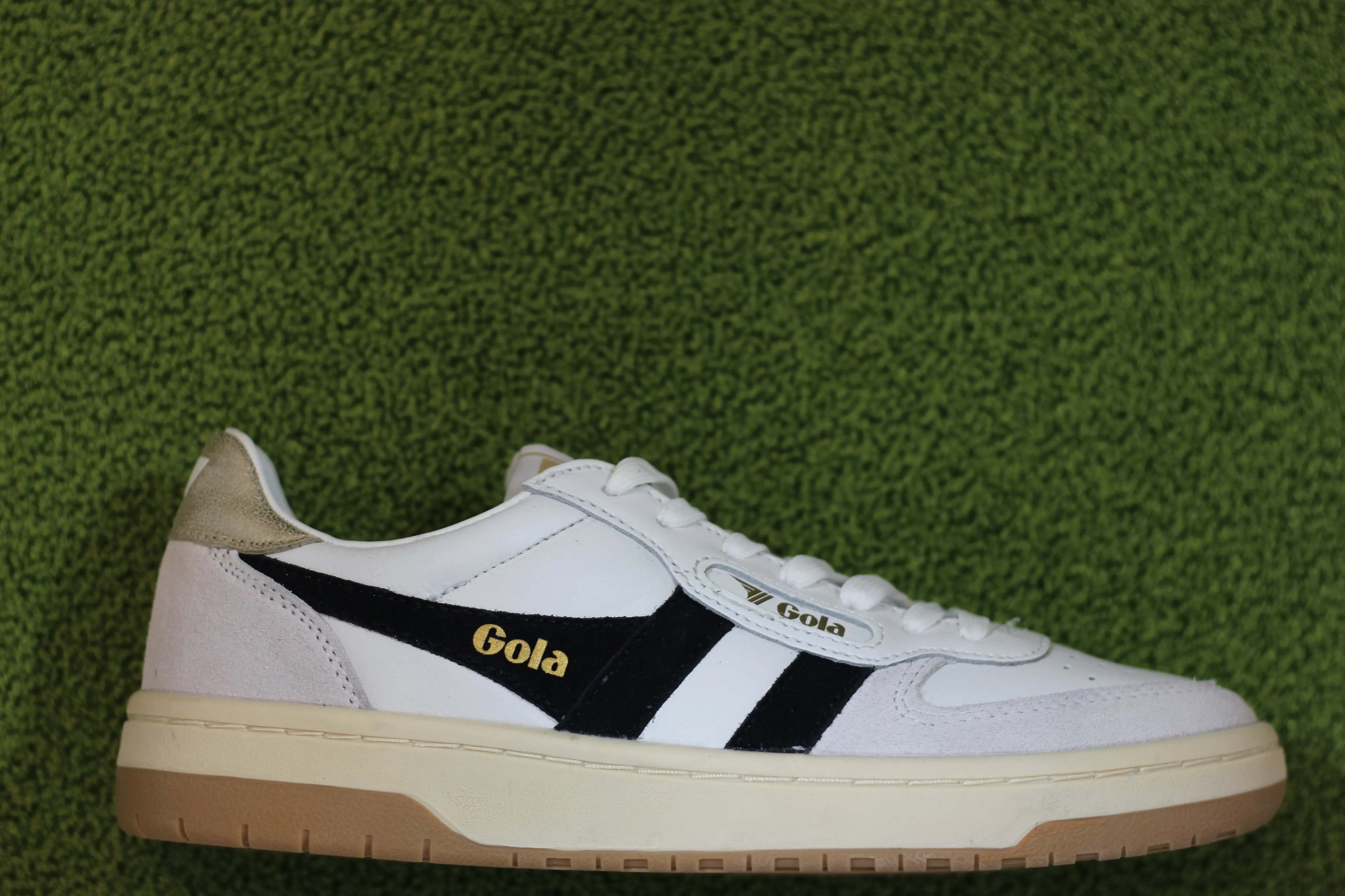 Women's Hawk Sneaker - White/Black/Gold Leather/Suede