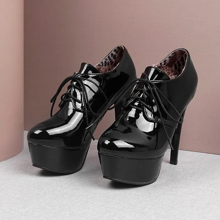 Women's Lace Up Cone Heel Platform Ankle Boots