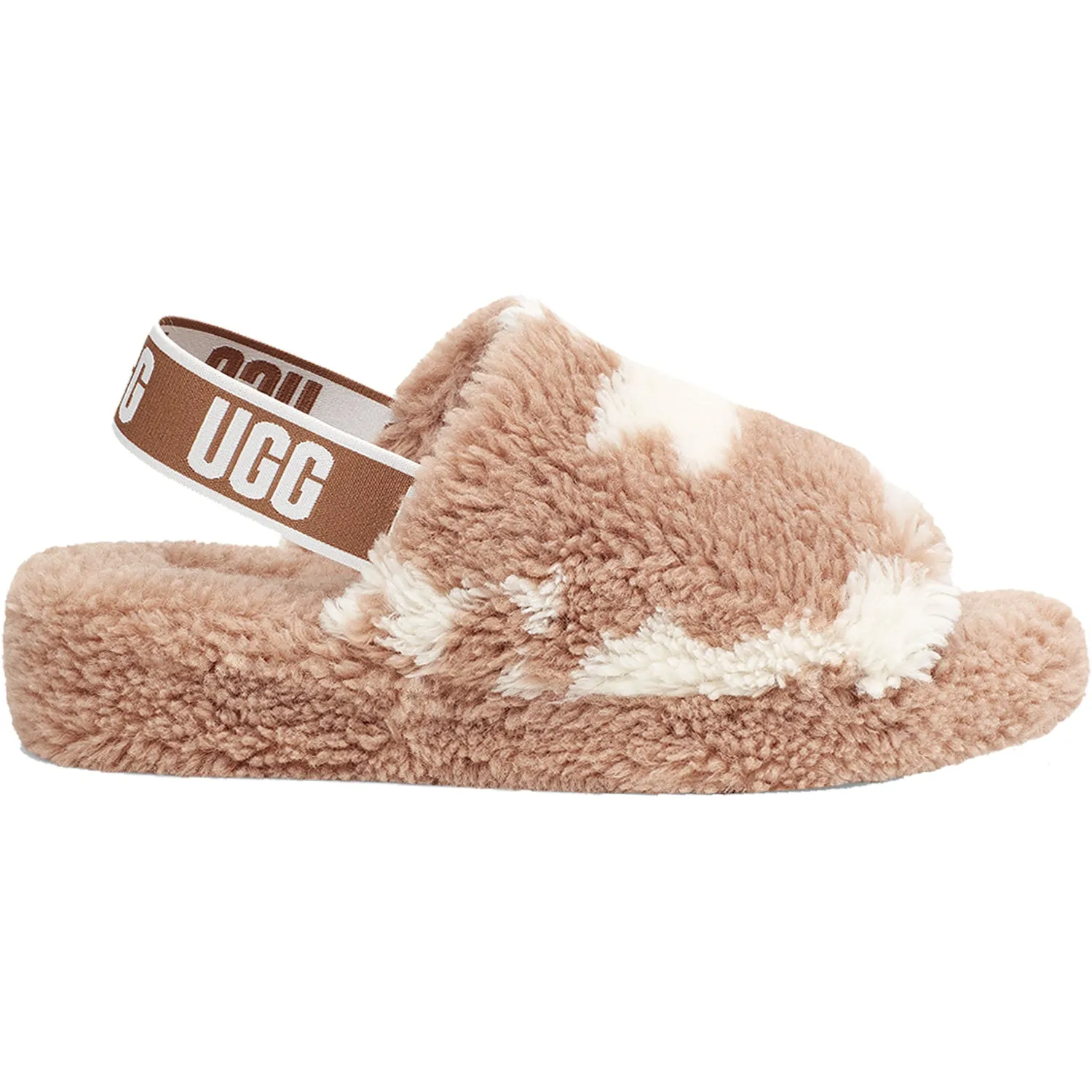 Women's UGG Fluff Yeah Slide Cowprint Mesa Sand Sheepskin