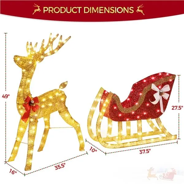 Yaheetech 4ft Lighted Christmas Reindeer & Santa Sleigh Set