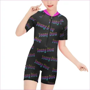 Young Diva Kids Short Sleeve One-Piece Swimsuit