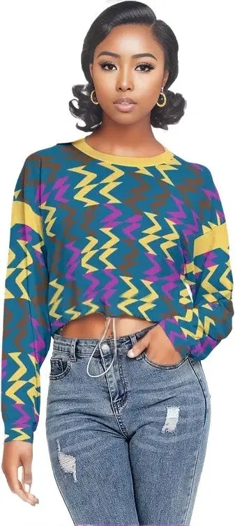 Zig & Zag Women's Long Sleeve Cropped Sweatshirt With Hem Drawstring