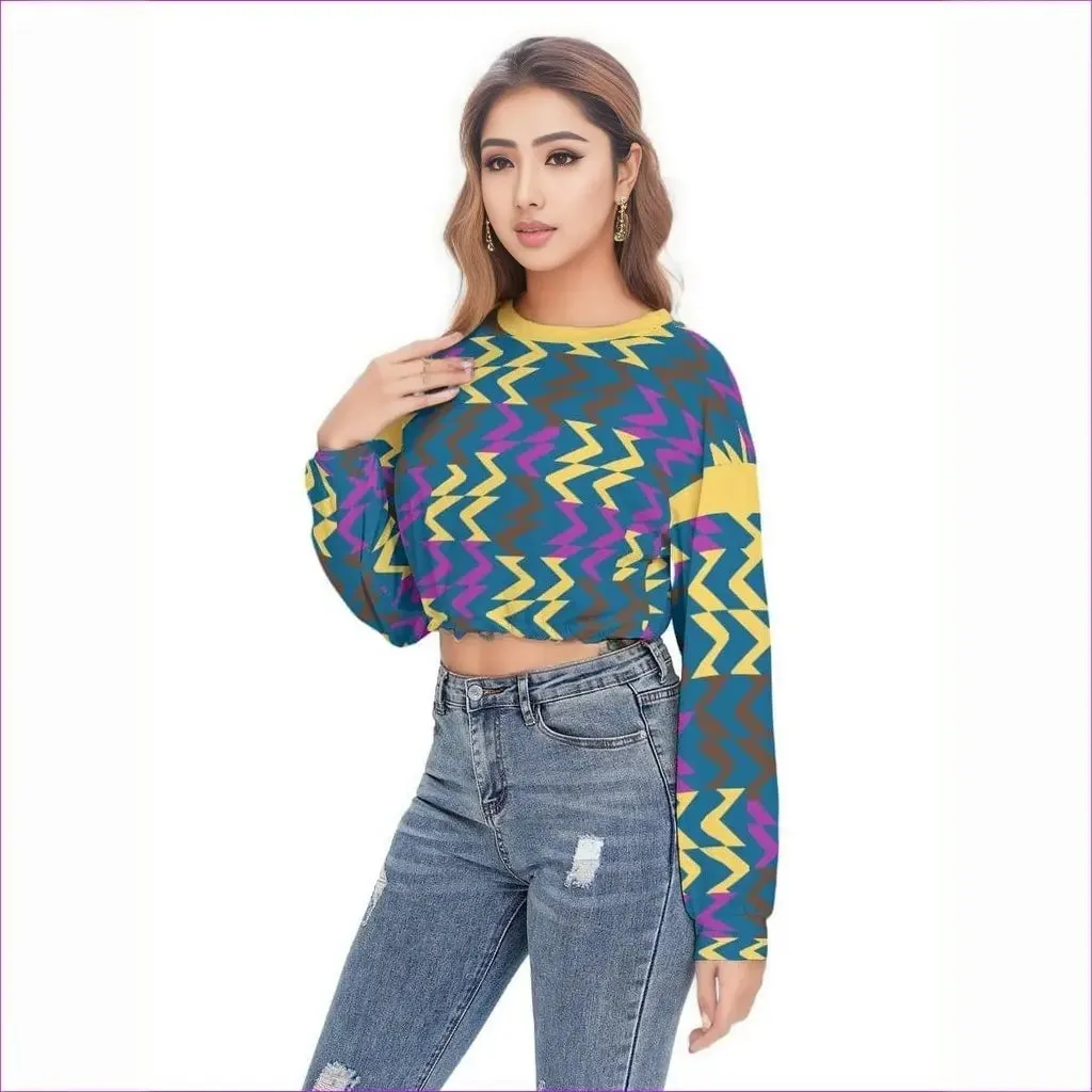 Zig & Zag Women's Long Sleeve Cropped Sweatshirt With Hem Drawstring